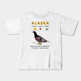 Alaska, Male Willow Ptarmigan, Love, Valentines Day, State, Heart, Home Kids T-Shirt